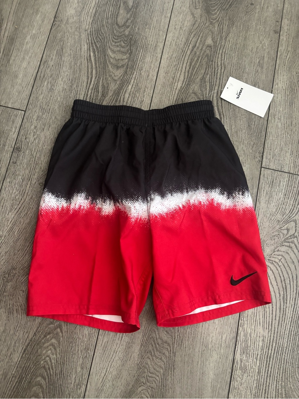 Nike Black and Red swim Shorts with Swoosh